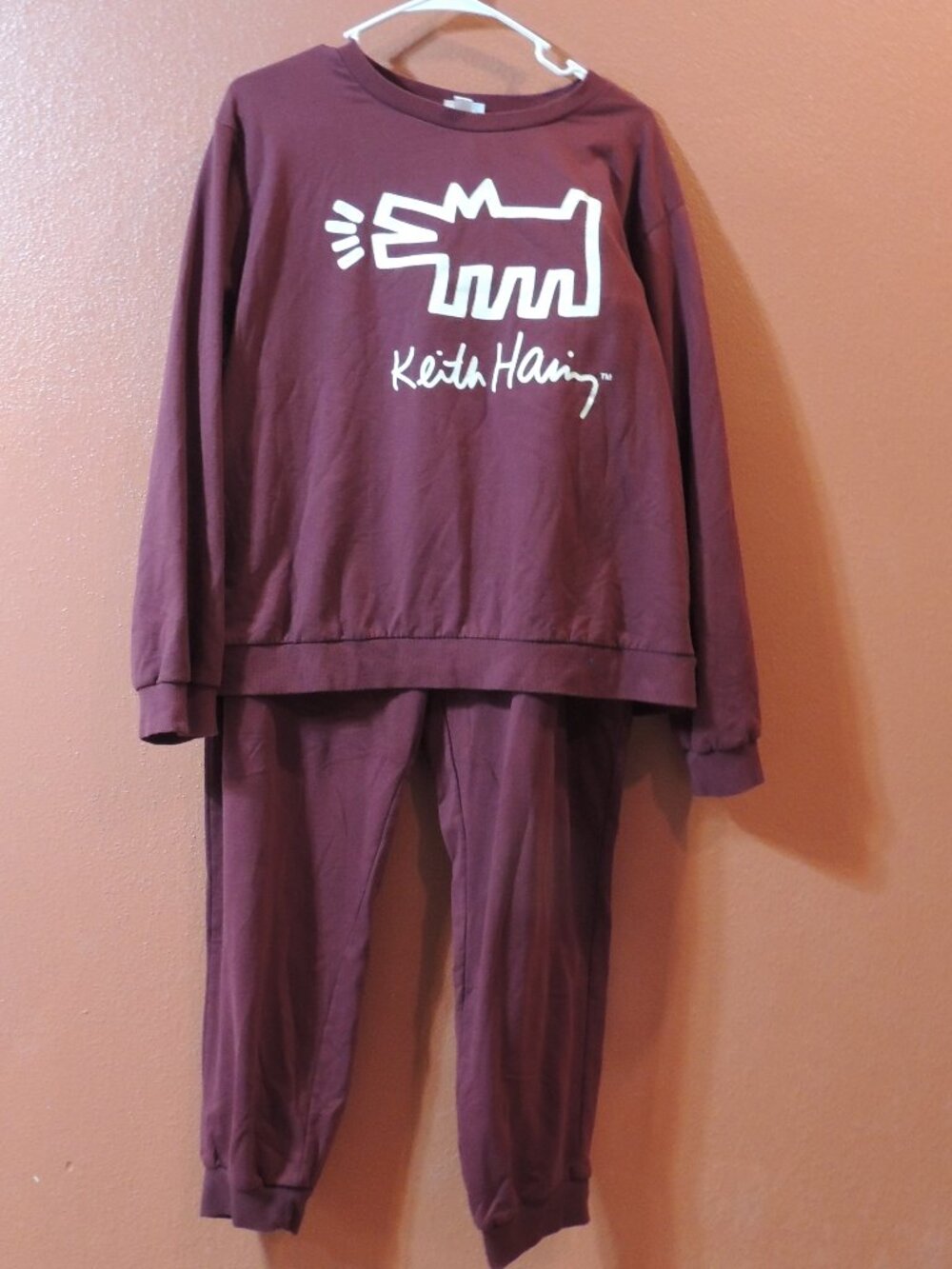Keith Haring Sweats Woman X Large Red White Crop Top Pants Set